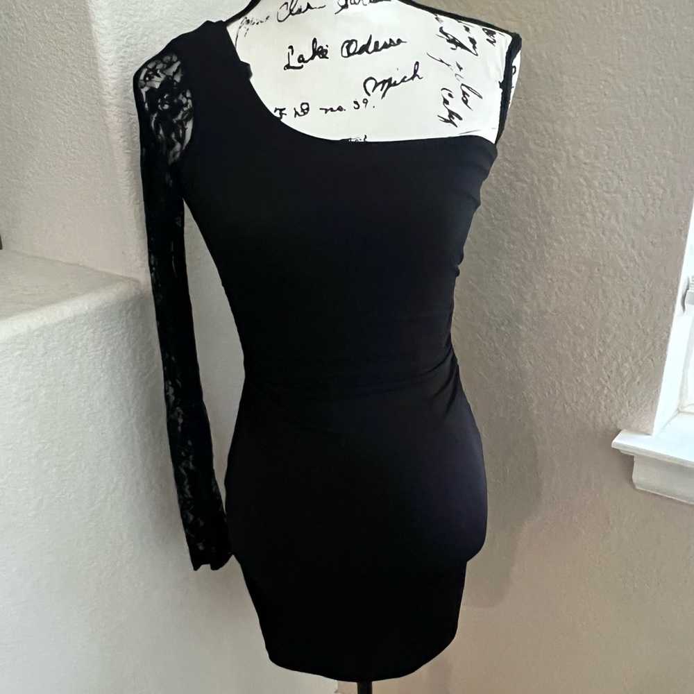 Ruby Rox bodycon one sleeve black dress short size small